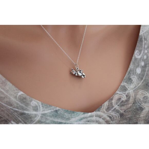 Sterling Silver Pig with Piglet Charm Necklace - Picture 2 of 6